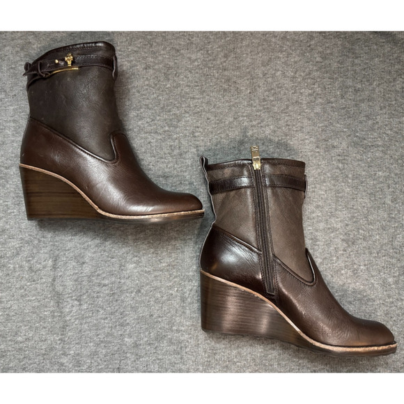 Tory Burch Primrose Boots Brown Leather Faux Fur Zip Up - Womens 8 - Picture 7 of 13